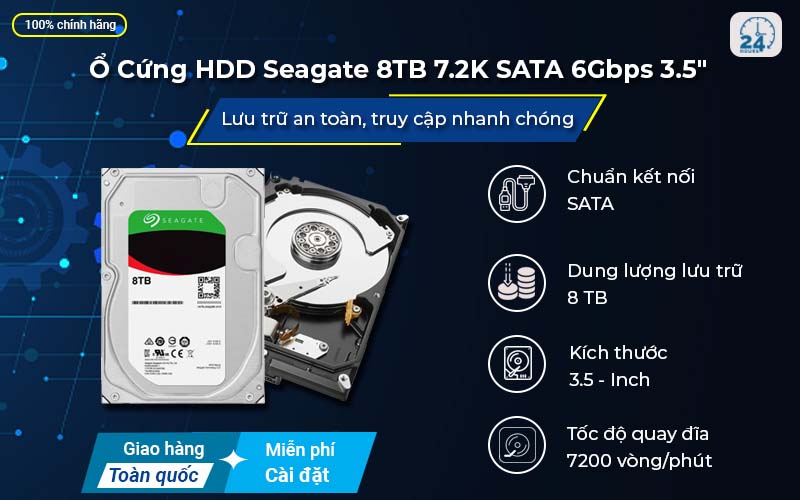 Ổ cứng HDD Seagate 8TB 7.2K SATA 6Gbps 3.5" độ bền cao